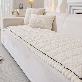 tianxinbaobei Plush Sofa Cover Washable, Non-Slip Couch Covers, Pet Friendly Couch Cover for Dog, Soft & Cozy Sofa Covers Furniture Protector(White/28 x59/Loveseat Sofa Cover)