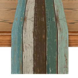 Artoid Mode Blue Planken Antique Old Rustic Wood Autumn Table Runner, Seasonal Kitchen Table Decoration, Indoor, Holiday, Party Decor, 40 x 180 cm
