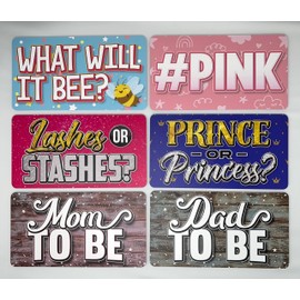 KING PROPS Gender Reveal Prop Set - Unique-Shaped Gender Party Photo Props Booth Supplies Set for He or She Baby Birthday Party Multicolor Decoration and Memorable 6 Count Props