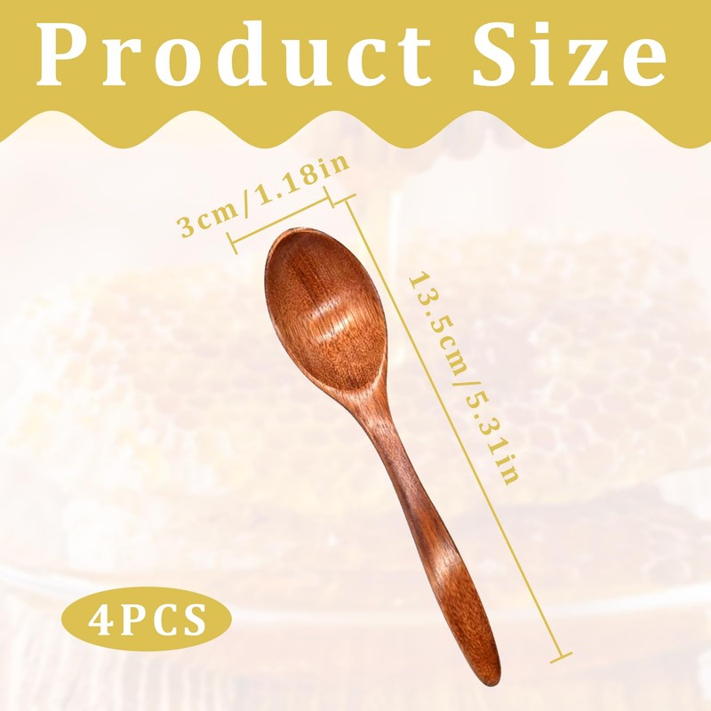 4 Stück Holzlöffel Klein, Honiglöffel Holz, Teelöffel, Natürliches Nanmu Suppenlöffel,