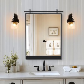 GIFTTROVE Farmhouse Barn Door Mirror, 28"x20" Metal Bathroom Vanity Mirror for Over Sink, Rustic Black Decorative Wall Mirrors for Entryway, Living Room