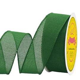 LEEQE Emerald Green Burlap Ribbon 1-1/2 Inch x 10 Yard Emerald Green Wired Ribbon for Christmas Tree Gift Wrapping Wedding Crafts Burlap Wired Ribbon for Wreath Bow Outdoor Decor