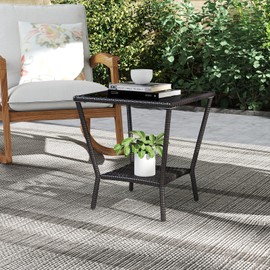 Kinsunny Outdoor Small Patio Table - PE Rattan Coffee Table, Wicker Side Table for Patio, Balcony & Porch, Durable & Iron Frame (1, Black Brown)