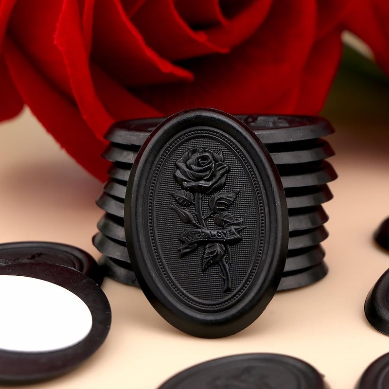 Aiviman Rose Oval Wax Seal Stickers, 50Pcs Black Self-Adhesive Envelope