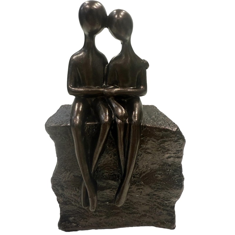 Haute Collage Couple Sitting On a Rock Romantic Sculpture (Bronze,