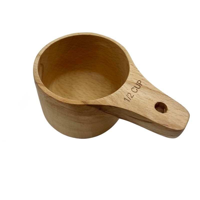 Yuqim 1 Pcs Wooden Measuring Cup Beech Wood Coffee Scoop
