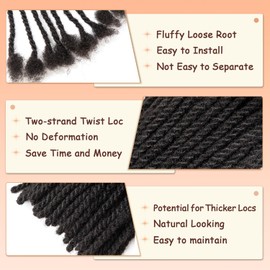 Teresa 0.6cm Width Starting Locs with Two Strand Twists Human Hair Dreadlocks Styled Retwisting Starter Loc Extensions Human Hair For Men and Women (1B/10 Strands, 10 Inch)