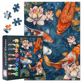 1000 Piece Puzzle for Adults - Colorful Koi Fish & Lotus Pond Jigsaw Puzzles, Serene Water Scene with Lotus Leaves and Flowers, Premium Collectible Puzzle Board - 27.5x19.7 Inches