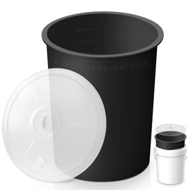 5 Gallon Bucket Liner with Lid for Concrete Mix and Thinset – Easy to Clean, Extra Durable Bucket with Lid Food Grade Liner for Easy Carrying Multi-Use and Store BPA Free (Black2 5 Gallon)