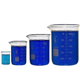 Glass Low Form Beaker Set, 4 Sizes - 10, 50, 100, and 250ml, 3.3 Borosilicate Glass, Karter Scientific