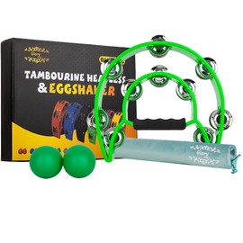 Glory Double Row Tambourine, Half Moon Double Row Metal Jingles Hand Held Instruments Percussion with Handle Grip, Tambourines for Adults, Party,Gift,Green