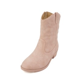 Soda RENO-2 Kids/Girls/Children Western Cowboy Stitched Pointe Toe Low Heel Ankle Mid Shaft Fashion Boots (11 LITTLE KID, PINK NUBUCK, numeric_11)