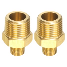 sourcing map 2pcs Brass Pipe Fitting 3/8" NPT x 1/8" NPT Male Brass Hex Nipple Pipe Extension Adapter Pipe Nipples Connectors for Shower, Oil, Water Line