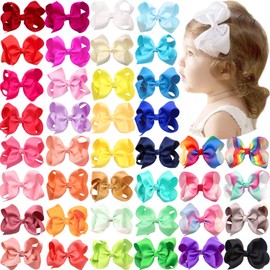 40 Colors 4.5 Inches Hair Bows Clips Grosgrain Ribbon Rainbow Bows Alligator Clips Hair Accessories for Girls Toddler Infants Kids Teens Children