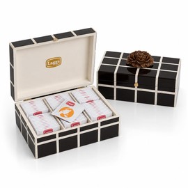 LAGG'S Home - Surtido de Tés Frutales en Caja Premium de Madera - 6 Sabores 100% Naturales: Fresa, Mandarina, Naranja, Durazno, Arándano y Vainilla - 72 Sobres (Café con beige)