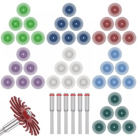 LALOCAPEYO 42pcs 1 Inch Radial Bristle Disc Kit with 3mm Shank,for Rotary Tools 80-2500# for Finishing Deburring Buffing,1" Elastic Detail Abrasive Brush, Jewelry Fine Polishing Wheel Brushes