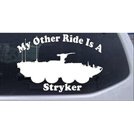 Rad Dezigns My Other Ride is A Stryker Military Car or Truck Window Laptop Decal Sticker - White 6in X 4in