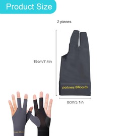 TUKEVA Pack of 2 3 Finger Snooker Gloves, Non-Slip Pool Gloves, Billiard Snooker Cue Gloves, Breathable Billiard Gloves for Snooker, Cue and Sports, Fits Left (Grey)