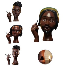 Head Incense Burner Black Woman, Exquisite and Elegant Incense Burner,Unique Home Gift Table Accessories,Calm Room Waterfall Decoration (4)