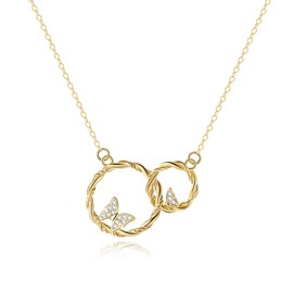 BriLove 925 Sterling Silver Cubic Zirconia Dainty Butterfly Two Interlocking Infinity Double Circles Pendant Necklace Fine Jewelry Gifts for Women Clear 14K Gold