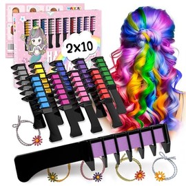 Magicat Hair Chalk Set for Girls, Easter Gifts for Children, 2 Packs of 10 Colours & 5 Hair Bobbles, Washable Children's Hair Colour, Hair Chalk, Gift for Girls, Creativity at Easter