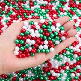 DUQGUHO 8mm Christmas Beads for Jewelry Making, Red Green and White Beads Xmas Party Decoration Kit Christmas Plastic Pearls for Crafts 500PCS