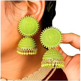 Bollywood Traditionals Indian Wedding Handcrafted Jhumka Jhumki Earrings for women Indian Oxidized Dangle Earrings Jewelry (Green-Golden)