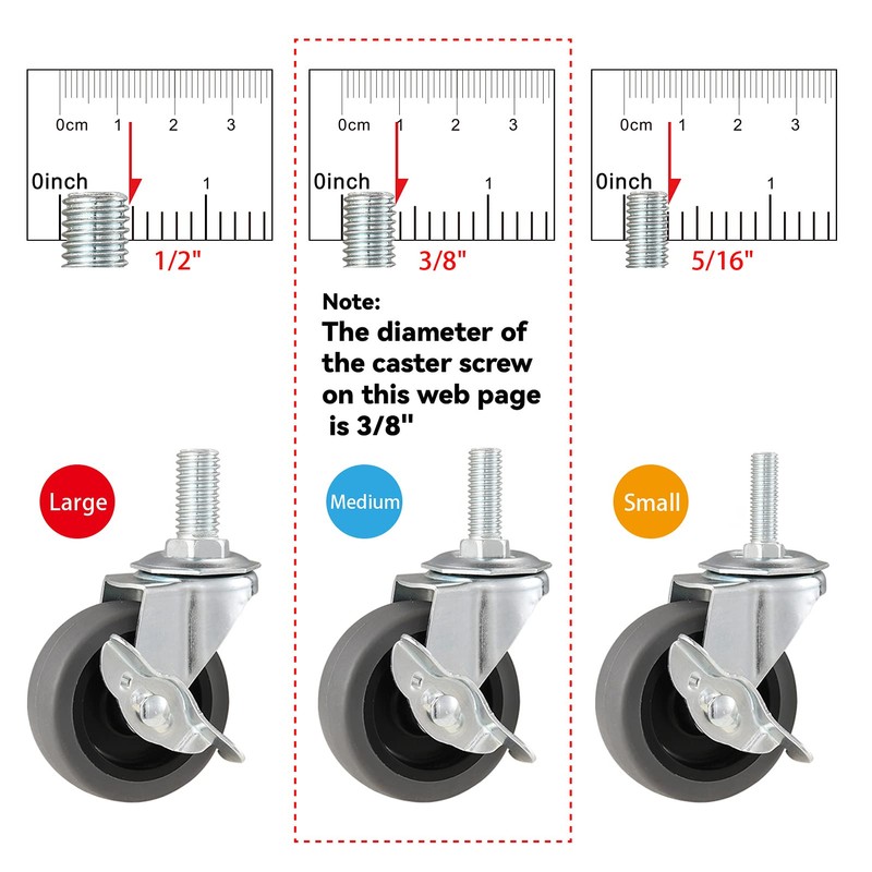 WHARSTM Caster Wheels, 3" Locking Swivel Stem Casters Set of