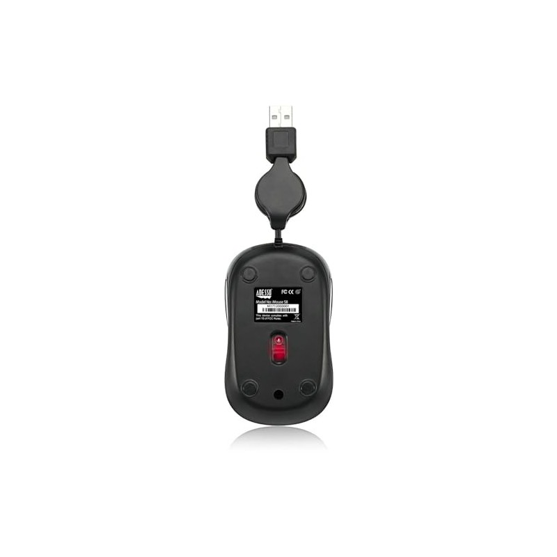 Adesso Ergonomic iMouse S8 - Retractable Optical USB Mouse (Black)