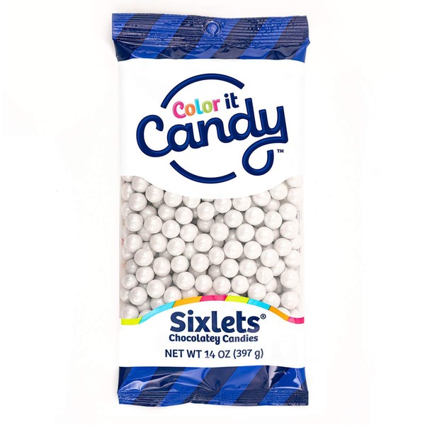 Color It Candy Shimmer White Sixlets 14 Oz Peg Bag - Perfect For Table Centerpieces, Weddings, Birthdays, Candy Buffets, & Party Favors.