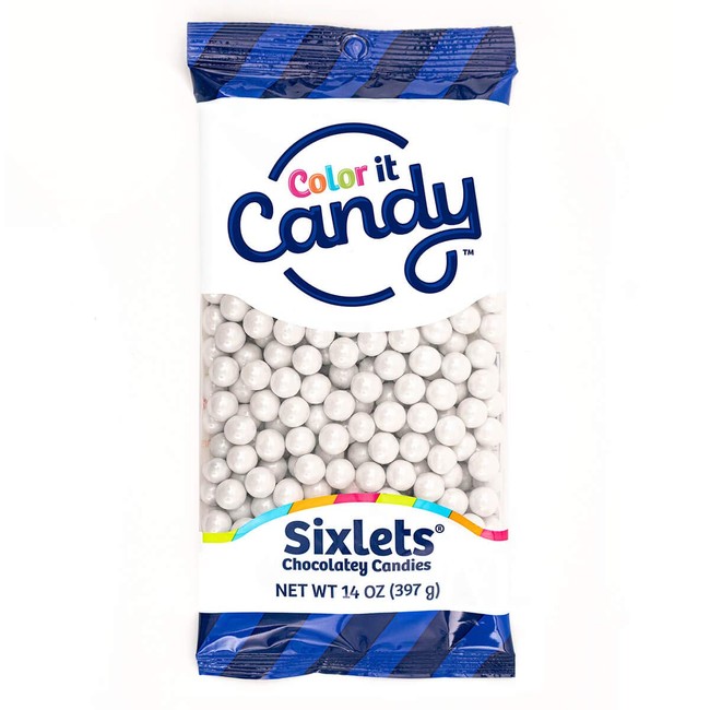 Color It Candy Shimmer White Sixlets 14 Oz Peg Bag - Perfect For Table Centerpieces, Weddings, Birthdays, Candy Buffets, & Party Favors.