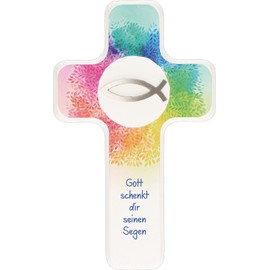 Butzon & Bercker Children's Wooden Cross Fish Blessing Stainless Steel 18 cm Gift Box
