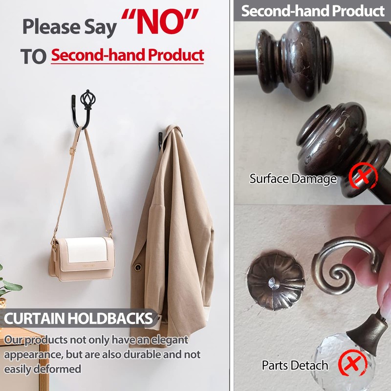 KAMANINA Decorative Curtain Drapery Holdbacks for Wall, Black Curtain Tiebacks