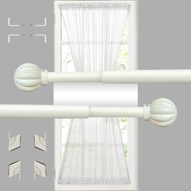 ARNORX French Door Curtain Rods with Pumpkin Finial- 2 Pack, Adjustable 16-28 Inch, No Drill Adhesive or Screw Mount, White, 3/8" Diameter