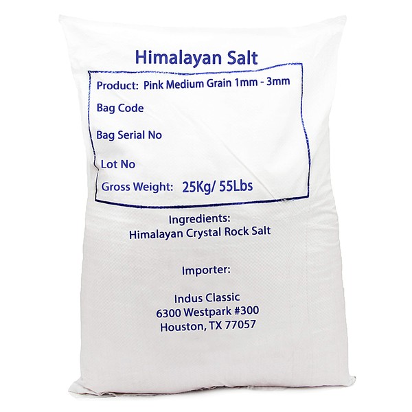 IndusClassic Authentic Pure Natural Halal Unprocessed Himalayan Edible Pink Cooking Salt --- 55 lbs Medium Coarse Grain 1~3mm