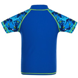 TFJH E Teen Boys Two Piece Swimsuit UPF 50+ UV Sun Block Short Sleeve Beach wear Fish Navy Short 116/122