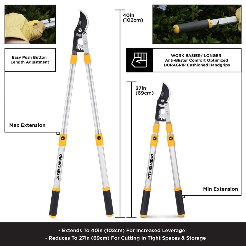 STEELHEAD Heavy-Duty 27-40" Adjustable Gear-Bypass Limb & Branch Lopper, Telescoping
