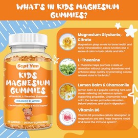 Kids Magnesium Gummies - Magnesium Glycinate Citrate Gummies Supplement for Kids & Adults with Vitamin B6, L-theanine - Calm Magnesium for Sleep Stres