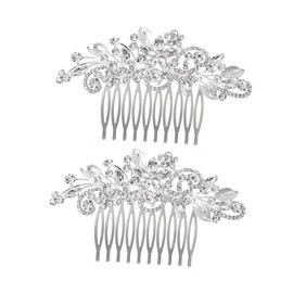 BIUDECO 2pcs Rhinestone Bride Hair Comb Elegant Headwear for Wedding Fashion Headdress Perfect Photography Props Random Style