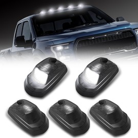 AMEXMART 5Pcs LED Cab Lights, Smoked White Cab Roof Marker Lights Compatible with Ford F250 F350 F450 F550 Pickup Trucks 2017-2024,Replace HC3Z15442E HC3Z-15442-E