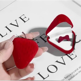 HannaFires Strawberry Jewelry Ring Box - Mini Proposal Jewelry Case, Jewelry Storage Box, Great Gift Special Occasions, Proposal Party.