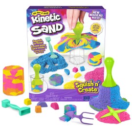 Kinetic Sand, Squish N’ Create Playset with 13.5oz Blue, Yellow & Pink Play Sand, 5 Tools, Sensory Toys for Kids Ages 3 and up