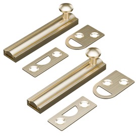 MaozyHomie 3 Inch Solid Brass Surface Bolt, Heavy Duty Concealed Slide Surface Door Bolt, Slide Bolt Latch French Door Lock with Screws for Windows Cabinet Wooden Fence Yard, Brushed Gold, 2 Pack