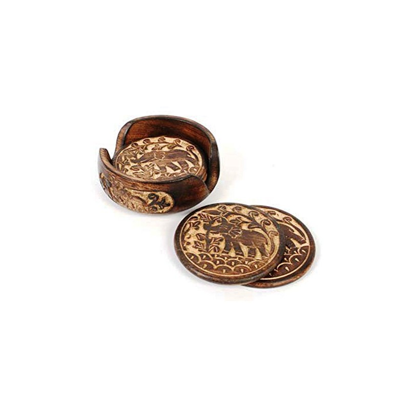 THE FAIR TRADE STORE 4 x Mango Wood Coasters Carved