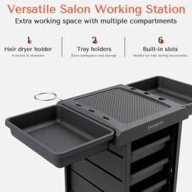 TASALON Salon Trolley Cart for Salon Station - Space Saving Salon Rolling Cart for Extra Storage - Hair Salon Beauty Cart - 6-Tray Salon Cart - Multipurpose Tool Cart - Tattoo Tray-White