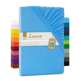 Lavea Jersey Fitted Sheet 180-200 x 200 cm - 40 cm Bridge for Box Spring Beds - Sky Blue, Soft and Breathable - Premium Quality, Easy Care, Perfect Fit - Ideal for Box Spring Beds