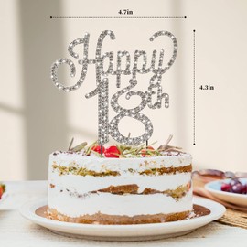 Marwey Decoración para tarta de cumpleaños número 18, decoración de cumpleaños de quinceañera de plata brillante con diamantes de imitación para 18 tartas, es una gran pieza central