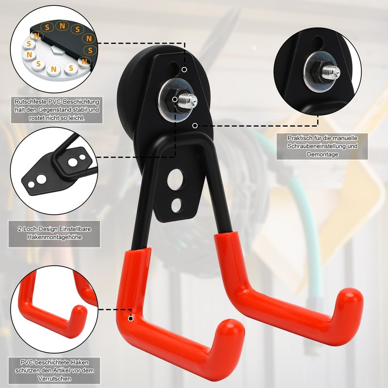 LOMUG Wandhaken Garage Magnethaken Extra Stark, Magnet Haken mit Doppelhaken,
