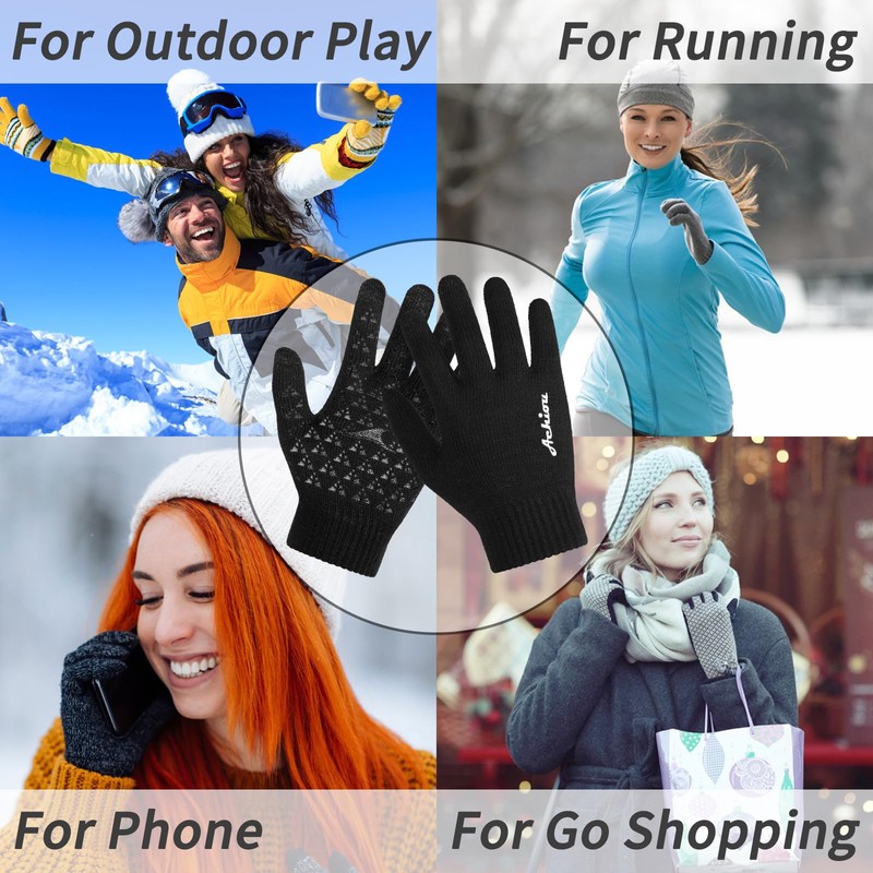 Achiou Winter Gloves for Men Women, 2 Pairs Touch Screen