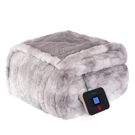 Westinghouse Electric Blanket Full, Faux Fur Heated Blanket with 10 Heating Levels & 1-12 Hours Auto Off, Soft Cozy Sherpa Heated Blanket Washable Blanket (80" x 84" Full Size, Light Grey)